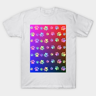 COLORFUL Dog Paw Print On Dark Blue T-Shirt